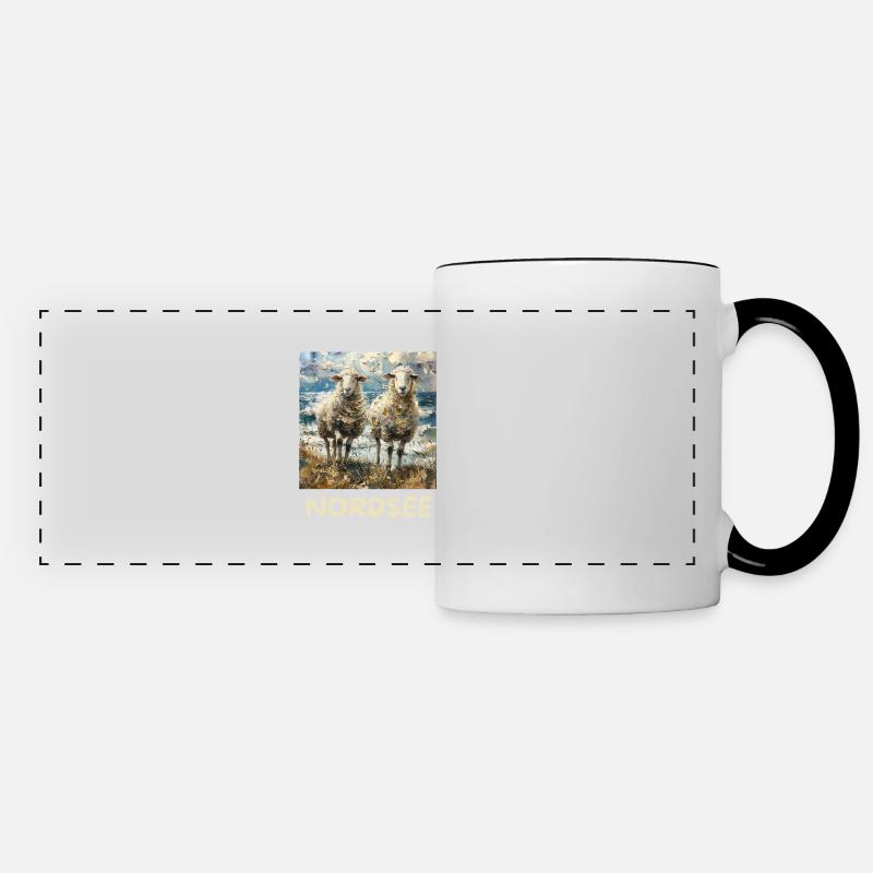 North Sea Sheep Northern Germany Lower Saxony - Panoramic Mug - white/black