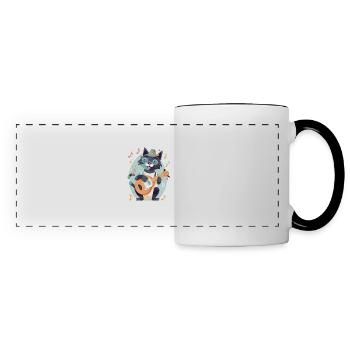 Chat mignon avec guitare - Mug panoramique contrasté et blanc - blanc/noir - Devant