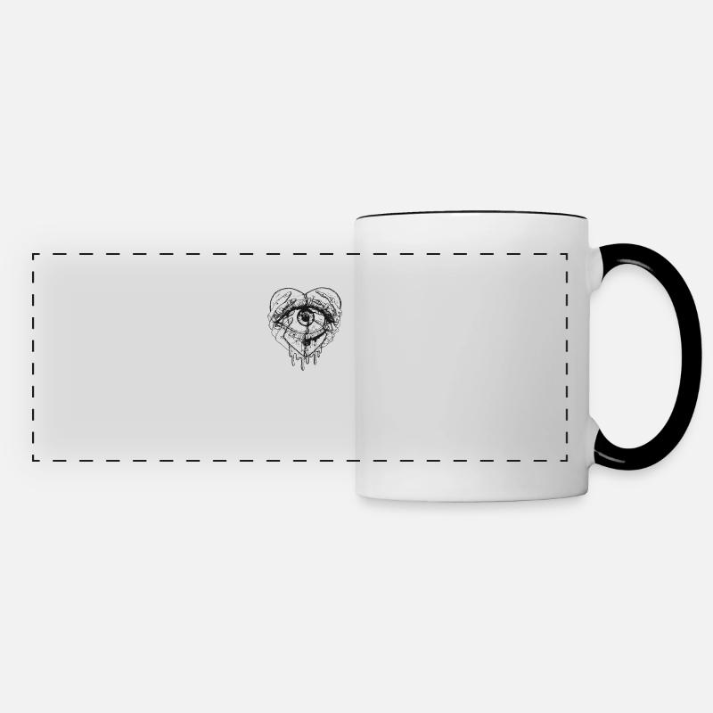 Coeur, œil et poupée - Mug panoramique contrasté et blanc - blanc/noir