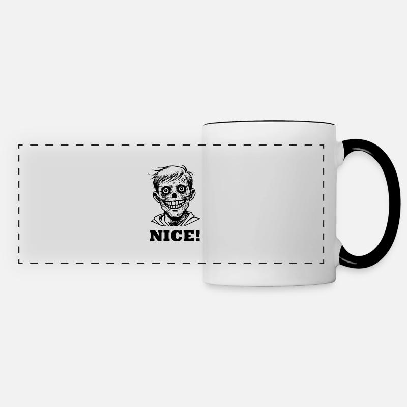 Smiling Zombie Illustration - "NICE" Design - Panoramic Mug - white/black