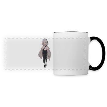Fille d’anime dans le streetwear élégant - Mug panoramique contrasté et blanc - blanc/noir - Devant