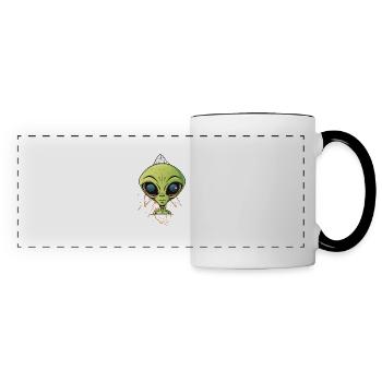Alien head on spaceship - Panoramic Mug - white/black - Front