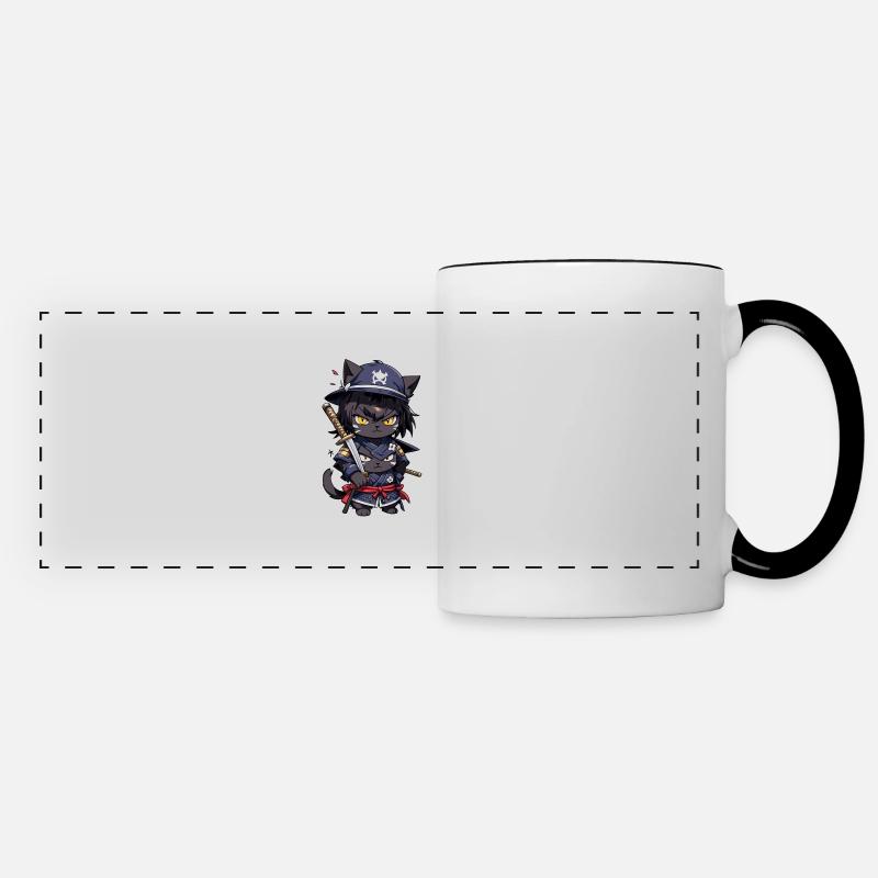 Ninja Katze - Samurai Kätzchen - Panoramatasse - Weiß/Schwarz