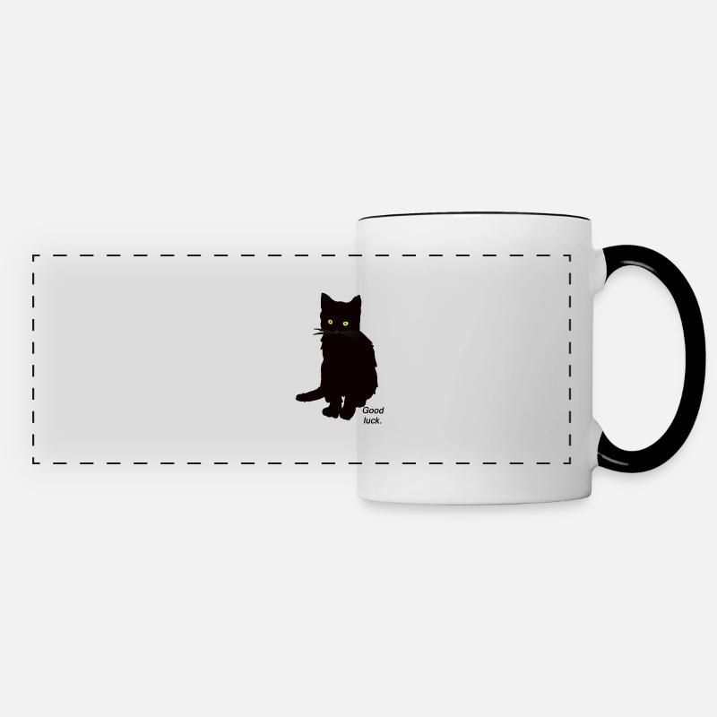 Cat black yellow Good luck - Panoramic Mug - white/black
