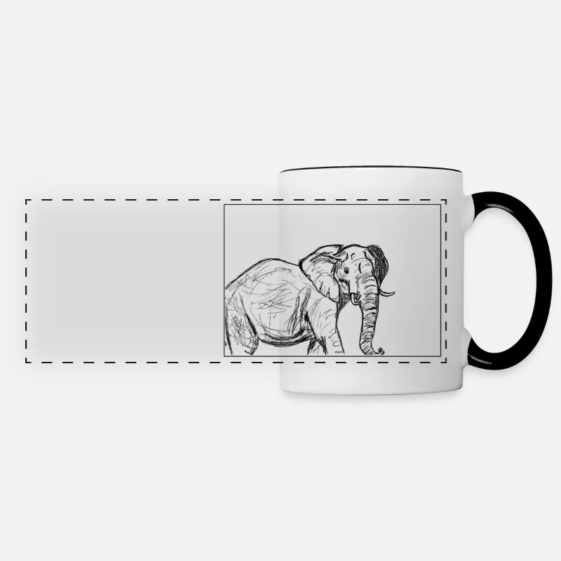 Elefant Skizze - Panoramatasse - Weiß/Schwarz