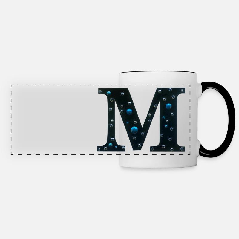 Galaxy-Themed Letter M Monogram - Panoramic Mug - white/black