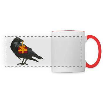 Corbeau avec cadeau dans le bec - Mug panoramique contrasté et blanc - blanc/rouge - Devant