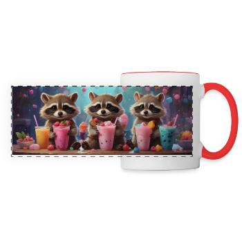 Drôle de famille d’ours viverrin avec de la limonade - Mug panoramique contrasté et blanc - blanc/rouge - Devant