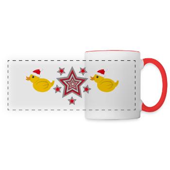 Enten mit Sternen zur Weihnachtszeit. - Panoramatasse - Weiß/Rot - Vorne