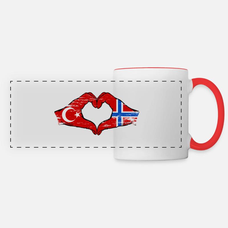 Turkey Norway Flag Hands Heart Shape Used - Panoramic Mug - white/red