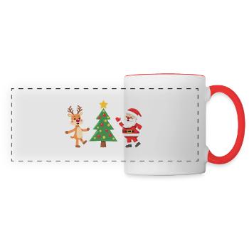 Arbre de Noël renne et Père Noël pour Noël - Mug panoramique contrasté et blanc - blanc/rouge - Devant