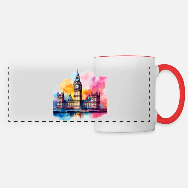 Big Ben Watercolour Splash Art - Panoramic Mug - white/red