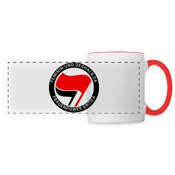 Feminin und deshalb da, Frauenpower Antifa - Panoramatasse - Weiß/Rot - Vorne