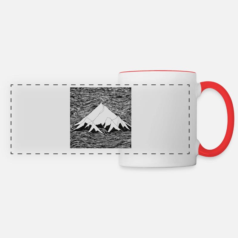 Dessin au trait d’une chaîne de montagnes - Mug panoramique contrasté et blanc - blanc/rouge