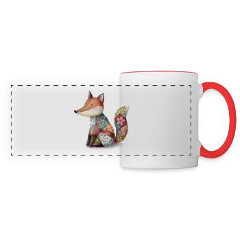 Bunter Patchwork Fuchs Aquarell Kunst - Panoramatasse - Weiß/Rot - Vorne