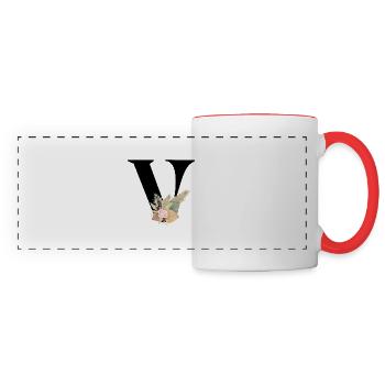 lettre V fleuris - Mug panoramique contrasté et blanc - blanc/rouge - Devant