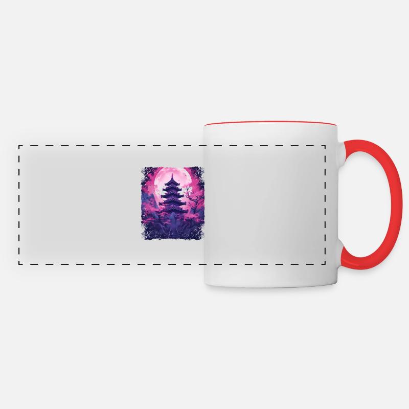 Cherry Blossom Sakura Vaporwave Tree in a Temple - Panoramic Mug - white/red