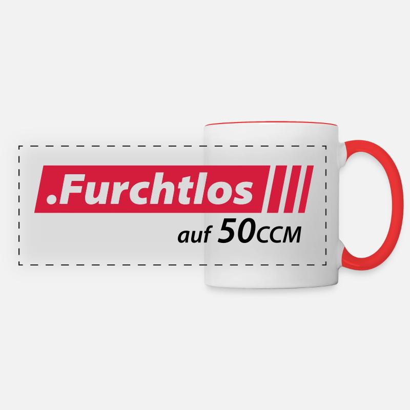 Furchtlos auf 50ccm Stolzer Mofa- und Mopedfahrer - Panoramatasse - Weiß/Rot