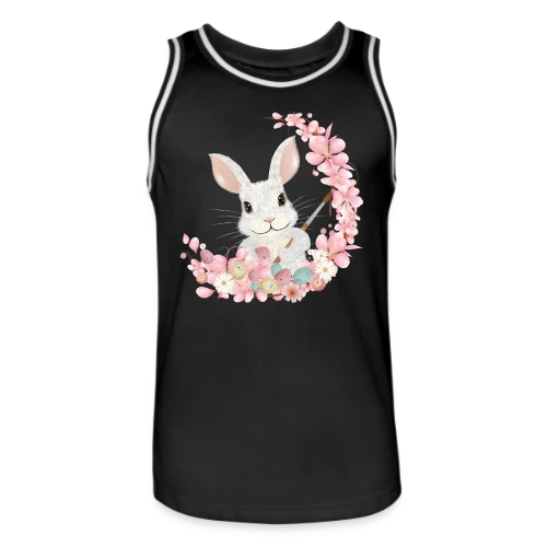 Lapin de Pâques Enchanteur: Fleurs et Pinceau Pastel - Maillot de basket Homme