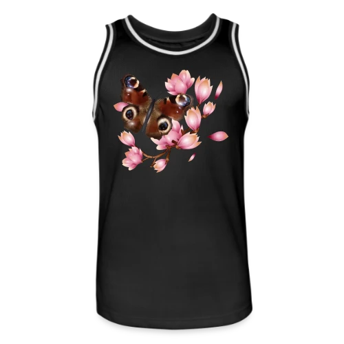 Papillon Paon et Magnolia Rose : Élégance Naturelle - Maillot de basket Homme