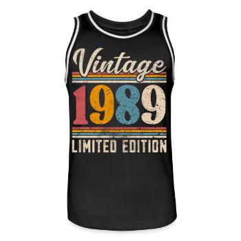 1989 Millésime Année de construction Anniversaire Vintage - Maillot de basket Homme - noir/blanc - Devant - AI Model Male 185 dark (185cm)