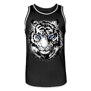 Tête de tigre - Tigre blanc - Chat sauvage - Maillot de basket Homme - noir/blanc - Devant - AI Model Male 185 dark (185cm)