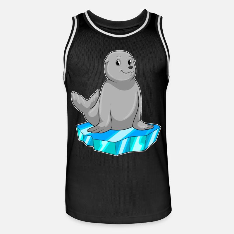 Seehund mit Eisscholle - Männer Basketball-Trikot - Schwarz/Weiß