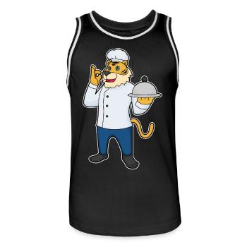 Cuisinier tigre servant la cuisine de cloches - Maillot de basket Homme - noir/blanc - Devant - AI Model Male 185 dark (185cm)