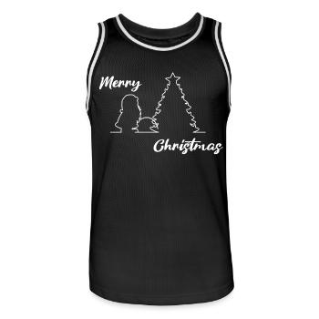 Santa peeing on Tree, Merry Christmas, Weihnachten - Männer Basketball-Trikot - Schwarz/Weiß - Vorne - AI Model Male 185 dark (185cm)