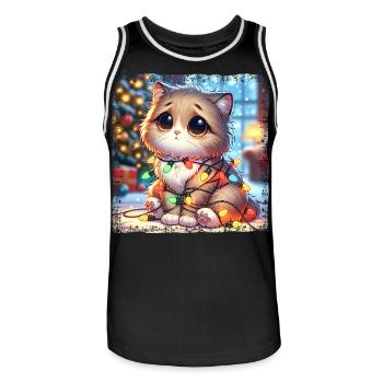 Cute Christmas Cat Clumsy Tangled - Men's Basketball Jersey - black/white - Front - AI Model Male 185 dark (185cm)