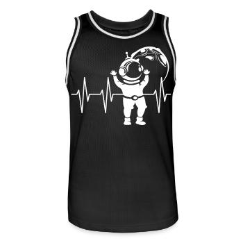Heartbeat Astronaut Comic Pulse Space ECG Symbol - Men's Basketball Jersey - black/white - Front - AI Model Male 185 dark (185cm)