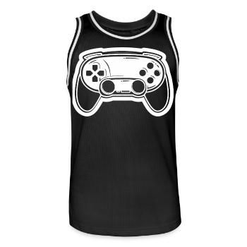 Video Game Controller Drawing - Men's Basketball Jersey - black/white - Front - AI Model Male 185 dark (185cm)