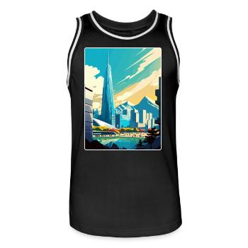 Seoul South Korea Travel Poster Souvenir Paint WPA - Men's Basketball Jersey - black/white - Front - AI Model Male 185 dark (185cm)