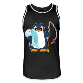 Pingouin Pêcheur Poisson Pêche - Maillot de basket Homme - noir/blanc - Devant - AI Model Male 185 dark (185cm)