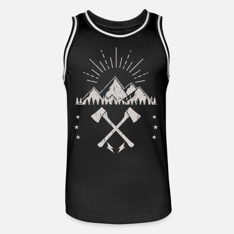 Rugged Mountain Sunrise Axe Emblem - Men's Basketball Jersey - black/white