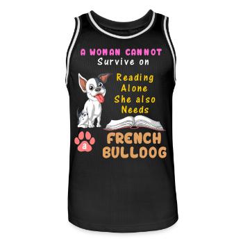 Une femme a besoin d’un bouledogue français – Reading & Dog Lover - Maillot de basket Homme - noir/blanc - Devant - AI Model Male 185 dark (185cm)