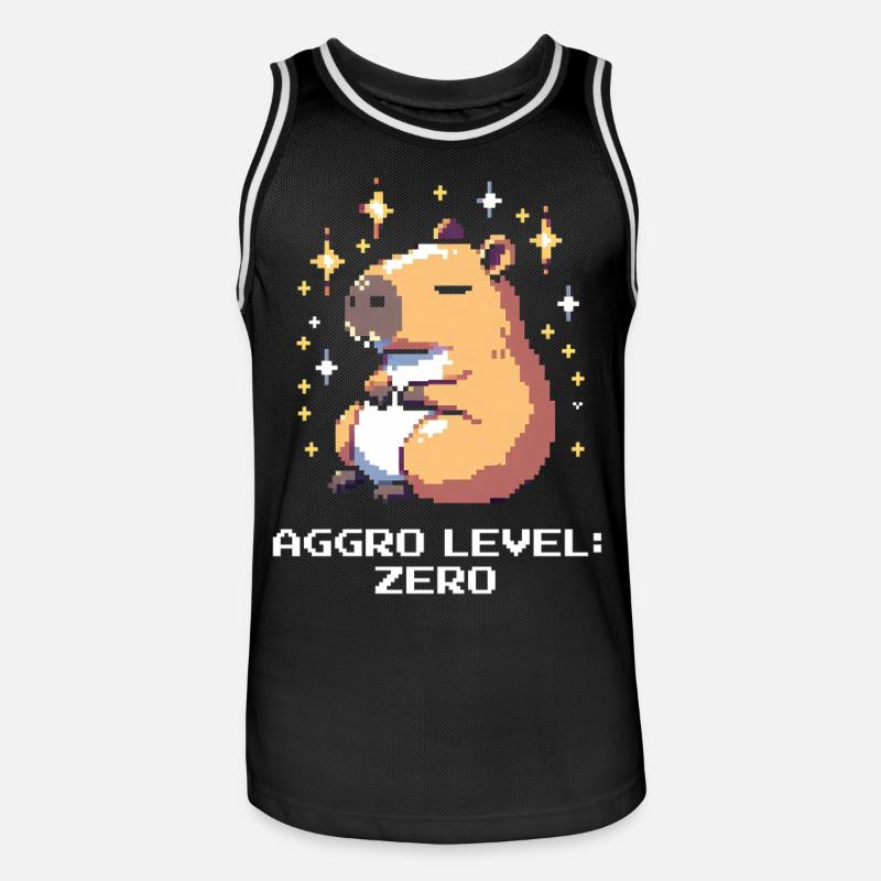 Aggro-Level: Null | Capybara & Ruhe - Männer Basketball-Trikot - Schwarz/Weiß