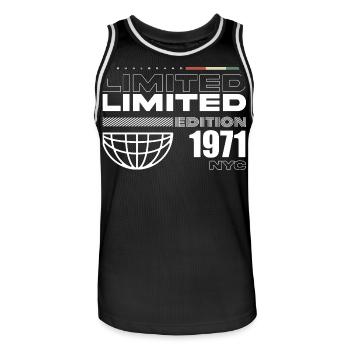 1971 Birthday Gift - Vintage 1971, 54th Birth - Men's Basketball Jersey - black/white - Front - AI Model Male 185 dark (185cm)