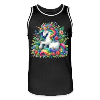 Fleur de licorne à crinière arc-en-ciel - Maillot de basket Homme - noir/blanc - Devant - AI Model Male 185 dark (185cm)