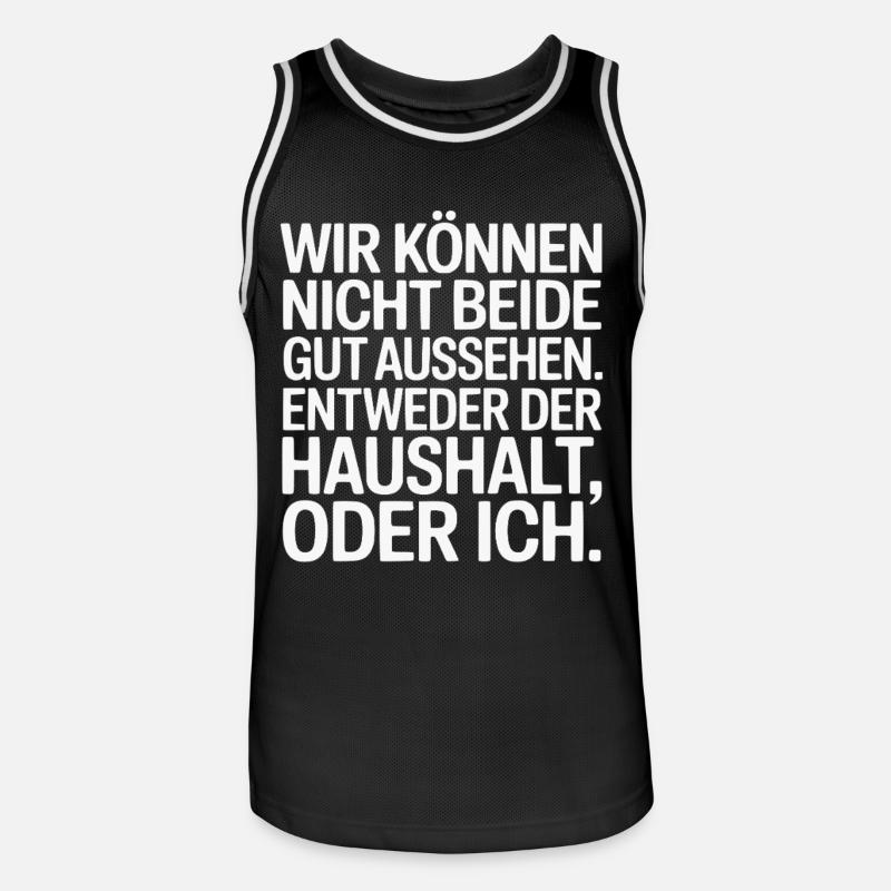Haushalt oder ich – Lustiger Spruch - Männer Basketball-Trikot - Schwarz/Weiß