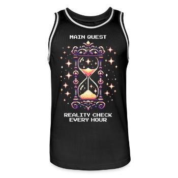 Quête principale : Rappel à la réalité toutes les heures | Rêve lucide - Maillot de basket Homme - noir/blanc - Devant - AI Model Male 185 dark (185cm)