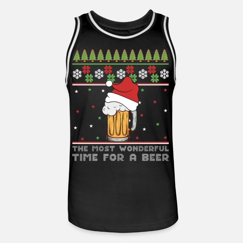Weihnachtsbier Hässlicher Pullover Weihnachtsalkohol Hässlicher Aperitif - Männer Basketball-Trikot - Schwarz/Weiß