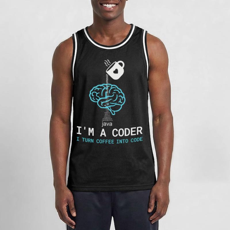 Coder T-Shirt: Coffee into Code – Nerdy Programmie Männer Basketball-Trikot