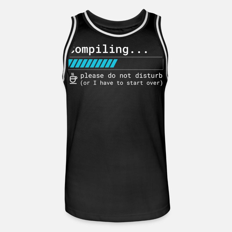 Lustiges Programmierer T-Shirt - Compiling Please  - Männer Basketball-Trikot - Schwarz/Weiß