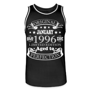Januar 1996 Vintage-Retro-Geburtstagsgeschenk - Männer Basketball-Trikot - Schwarz/Weiß - Vorne - AI Model Male 185 dark (185cm)