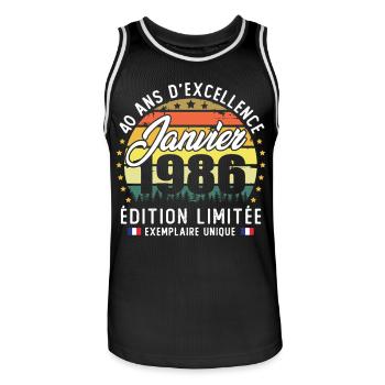 Janvier 1986 Vintage Cadeau Anniversaire 40 Ans - Maillot de basket Homme - noir/blanc - Devant - AI Model Male 185 dark (185cm)