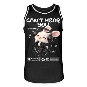 Un lapin K-Pop avec des écouteurs - Maillot de basket Homme - noir/blanc - Devant - AI Model Male 185 dark (185cm)