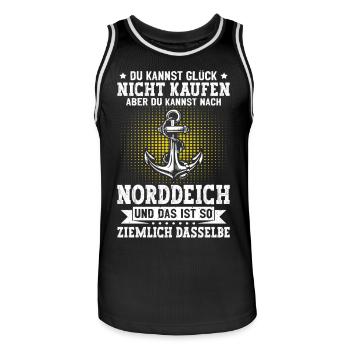 NORTH SEA YOU CAN'T BUY HAPPINESS BUT AFTER - Men's Basketball Jersey - black/white - Front - AI Model Male 185 dark (185cm)