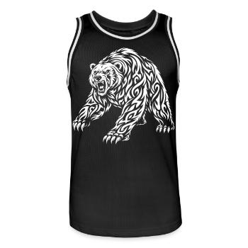 Tribal Grizzly – Wild Bear Motif - Men's Basketball Jersey - black/white - Front - AI Model Male 185 dark (185cm)