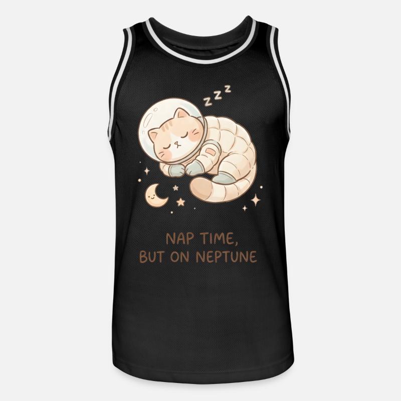 Nickerchen Neptun | Süße Space Katze - Männer Basketball-Trikot - Schwarz/Weiß